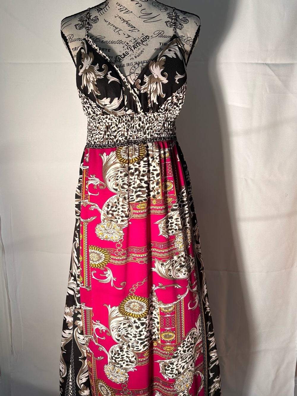 She's Cool Pink, Black & Gold Printed Maxi Dress